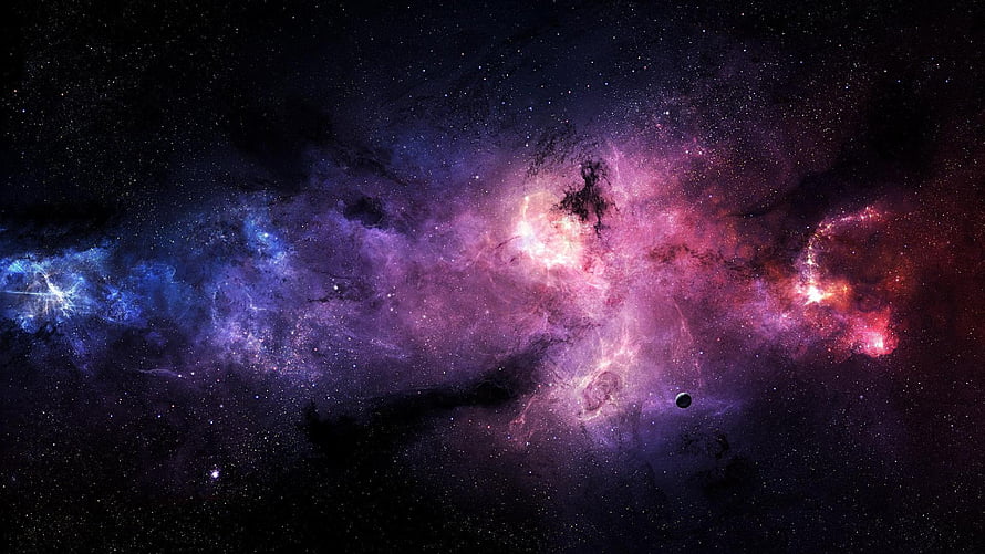Vibrant Purple and Blue Nebula Clouds in Deep Space with Scattered Stars HD wallpaper