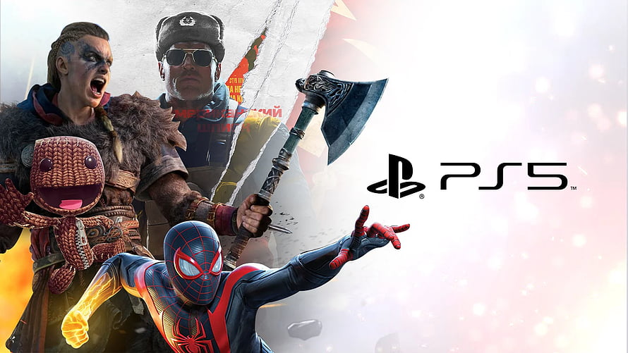 PlayStation 5 Hero Lineup Featuring Spider-Man, God of War, and Horizon Zero Dawn HD wallpaper